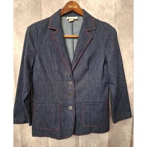 Vintage Made In USA Denim Blazer Womens Sz M Embroidered Boho Western Preppy 80s